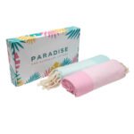 2 Serviettes Fouta nid d'abeille En Vert d’eau et Rose bonbon – Image 4
