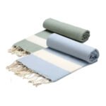 2 fouta en coton - Diamond En bleu ciel et Vert kaki PTZ 4012
