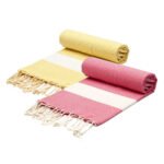 2 Serviette en coton Fouta Diamond En Jaune et rose fuchsia