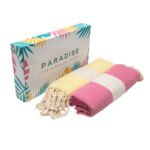 2 Serviette en coton Fouta Diamond En Jaune et rose fuchsia – Image 5