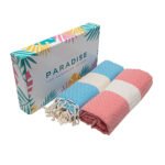 2 Serviette en coton Diamond bleu turquoise et corail PTZ 4017 – Image 5