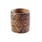 Collection Héritage Khalti Jomaa – Petit cache pot  tubulaire aux rayures inversée noir et beige en Poterie de sejnane