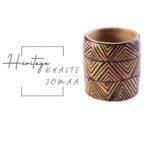 Collection Héritage Khalti Jomaa – Petit cache pot  tubulaire aux rayures inversée noir et beige en Poterie de sejnane – Image 2