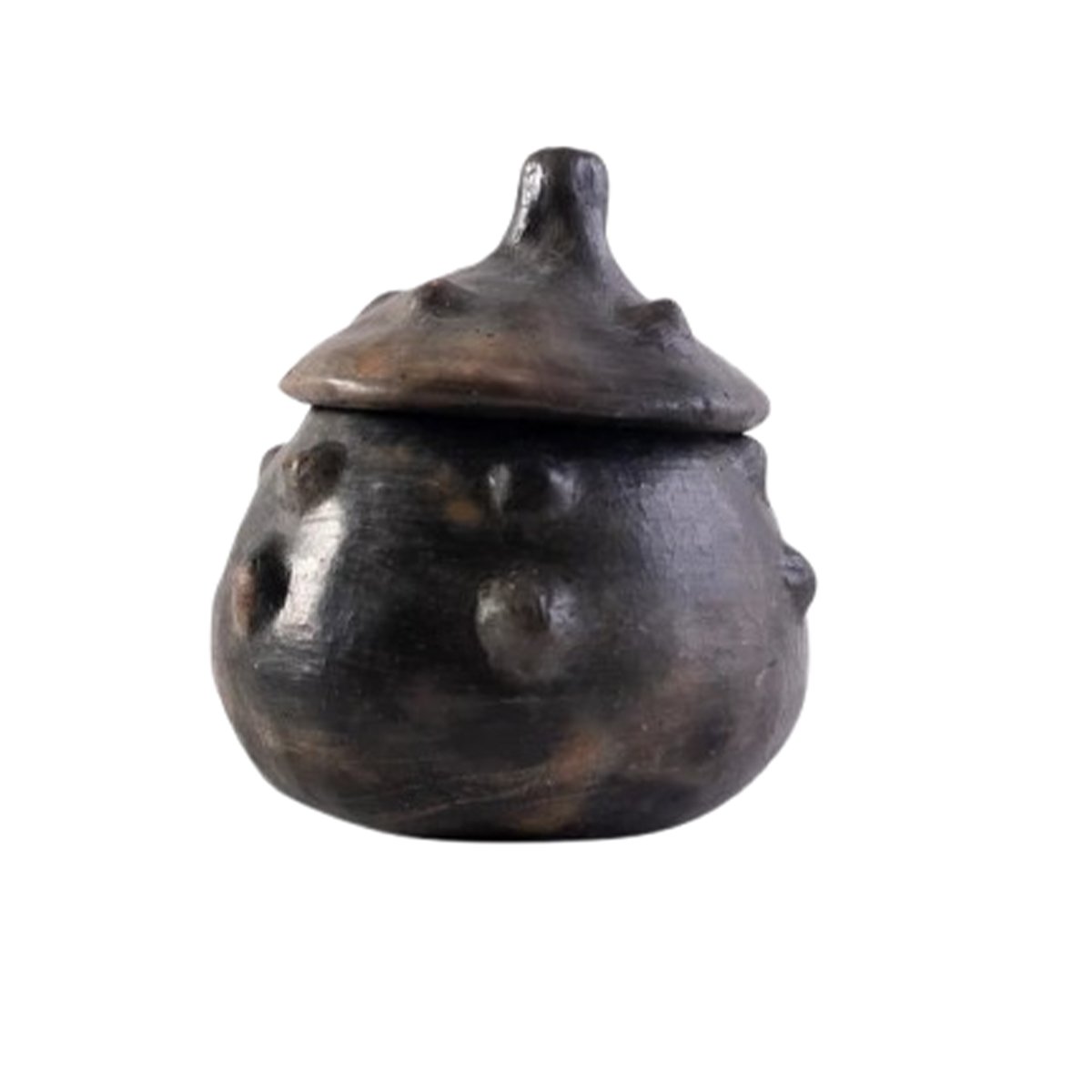 HKJ 1360 Collection Héritage Khalti Jomaa – Bonbonnière avec couvercle design citrouille de style vintage avec des boules en relief couleur noir en Poterie de sejnane – Image 1