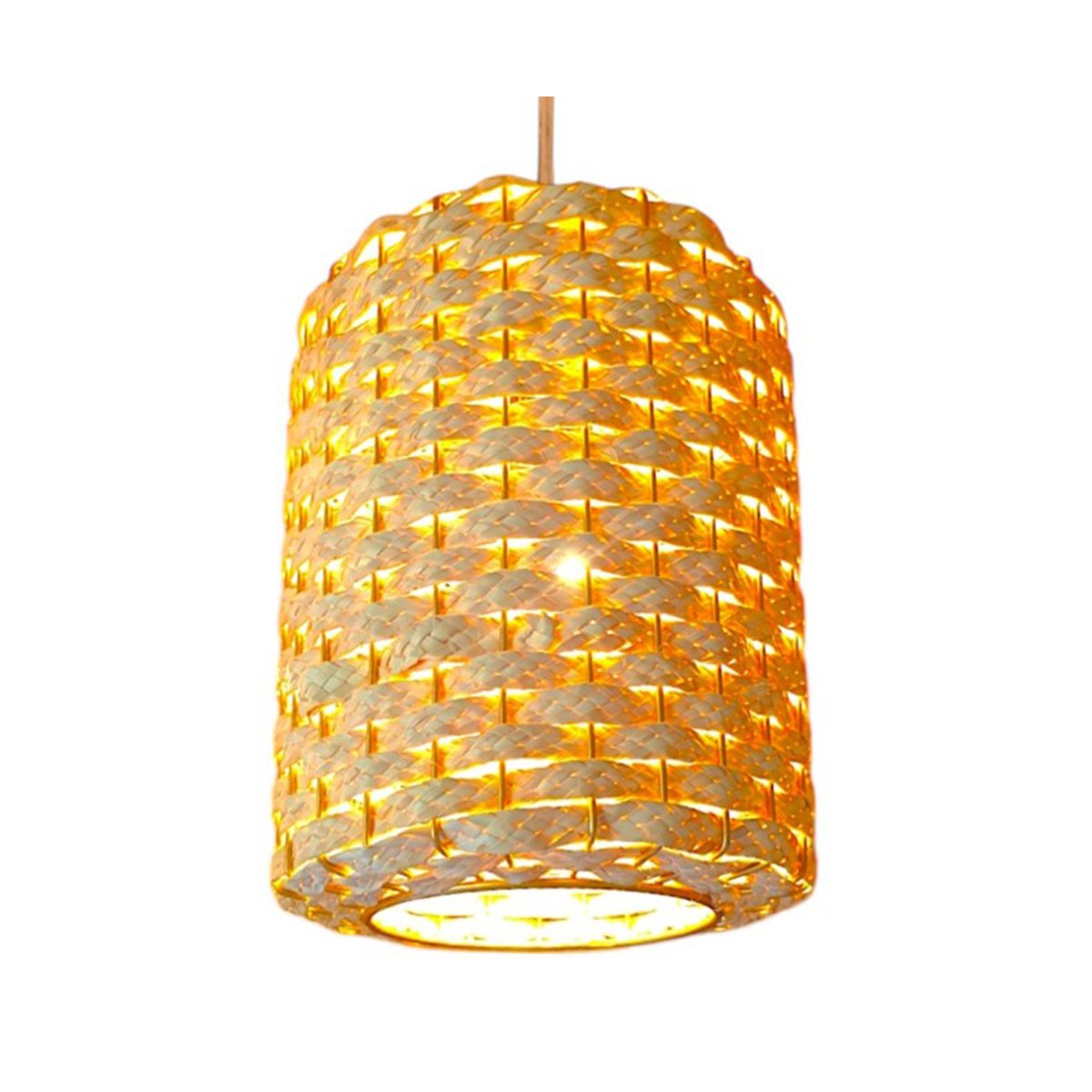 MHN 4954 Suspension luminaire organique à lumière tamisé design cylindrique 3 tressée à la main en fibre de palmier naturelle – Image 1
