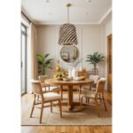 Suspension luminaire organique à lumière tamisé design cylindrique 1 tressée à la main  en fibre de palmier naturelle bicolor – Image 2