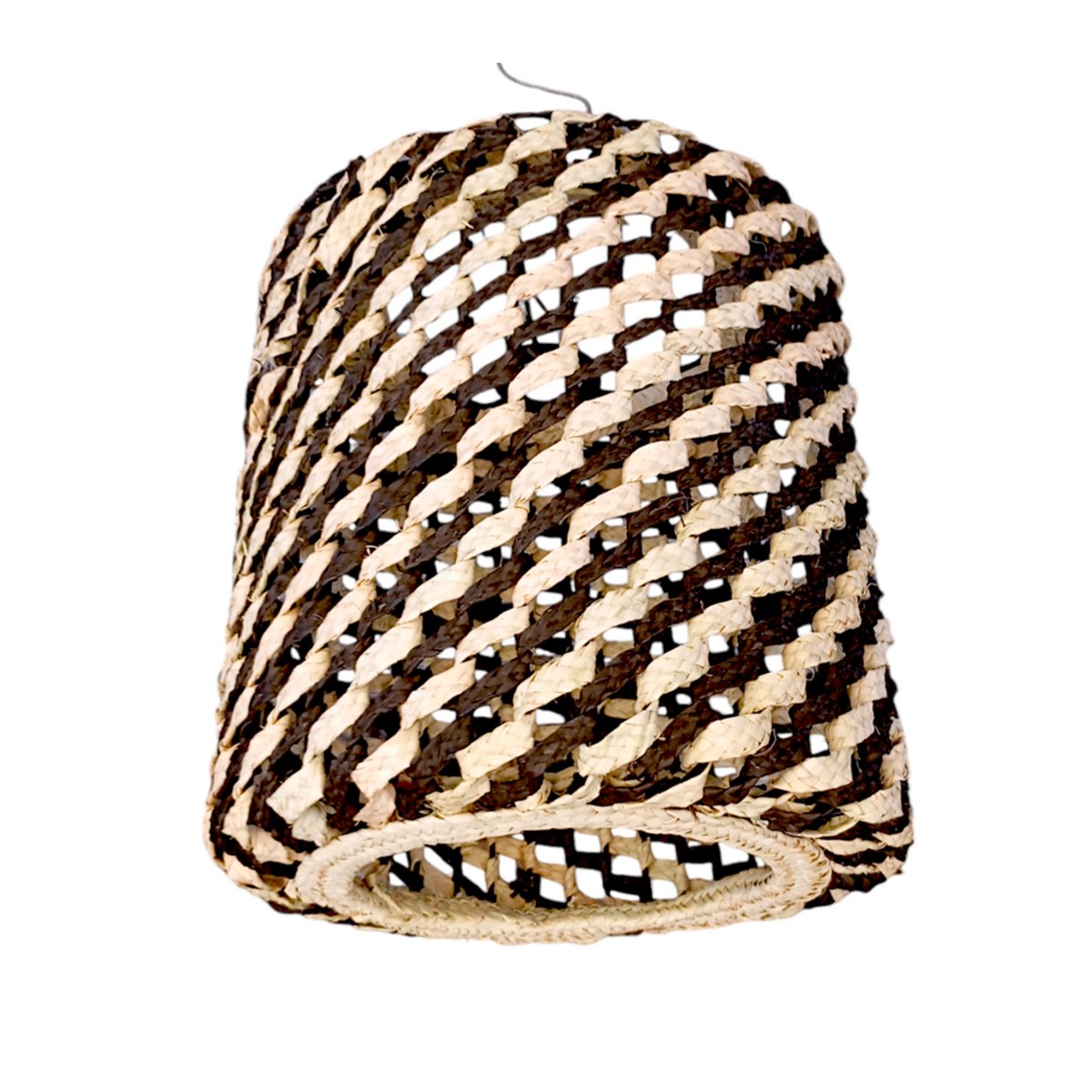 MHN 4955 Suspension luminaire organique à lumière tamisé design cylindrique 1 tressée à la main en fibre de palmier naturelle bicolor – Image 1