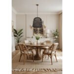 Suspension luminaire organique à lumière tamisé design cylindrique 2 tressée à la main  en fibre de naturelle en noir – Image 2