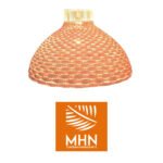 Suspension luminaire organique à lumière tamisé cloche tressée à la main  en fibre de palmier naturelle en Orange corail – Image 3