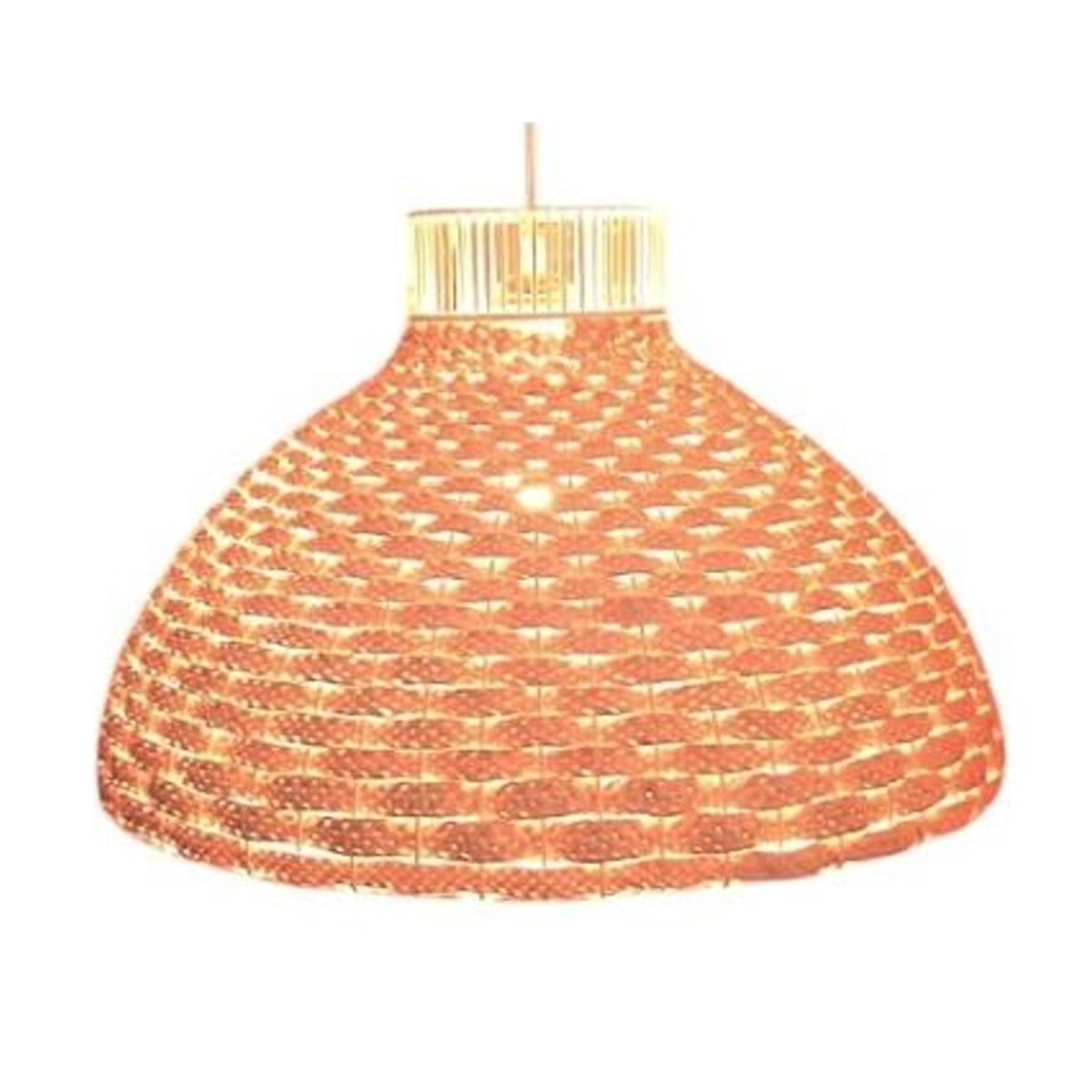 MHN 4962 Suspension luminaire organique à lumière tamisé cloche tressée à la main en fibre de palmier naturelle en Orange corail – Image 1
