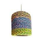 Suspension luminaire organique à lumière tamisé design cylindrique tressée à la main  en fibre de palmier naturelle bicolor