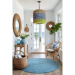 Suspension luminaire organique à lumière tamisé design cylindrique tressée à la main  en fibre de palmier naturelle bicolor – Image 2