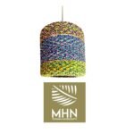 Suspension luminaire organique à lumière tamisé design cylindrique tressée à la main  en fibre de palmier naturelle bicolor – Image 3