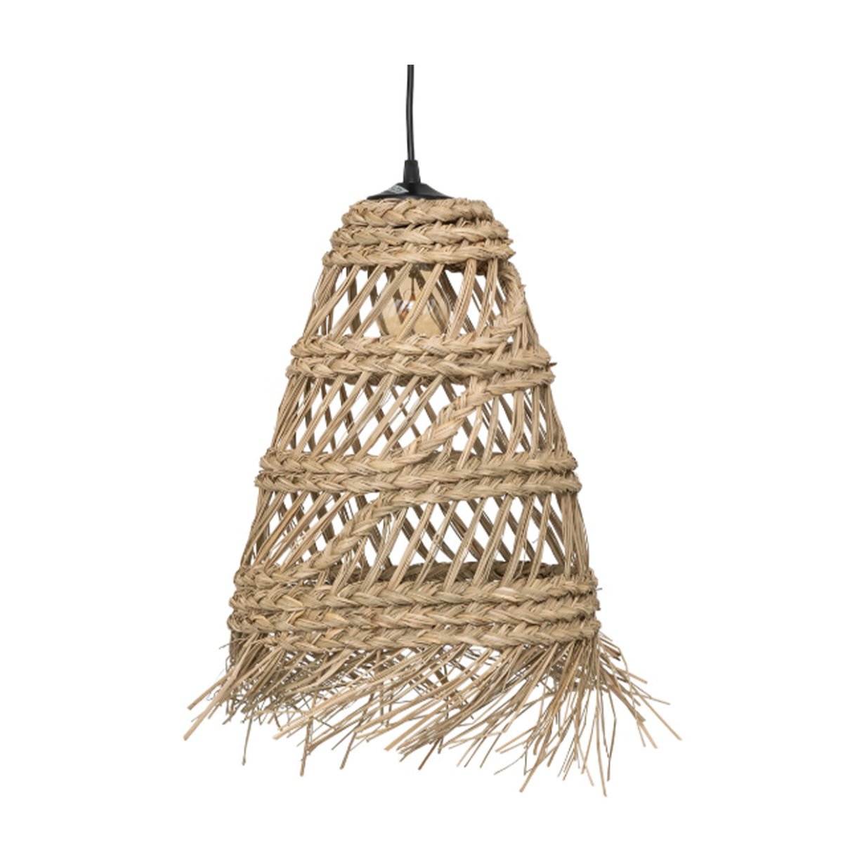 NAT 9014 Suspension luminaire organique à lumière tamisé design Cloche haute ajouré tressée à la main en fibre naturelle – Image 1