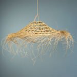 Suspension luminaire organique à lumière tamisé design Cloche large ajouré tressée à la main  en fibre naturelle – Image 3