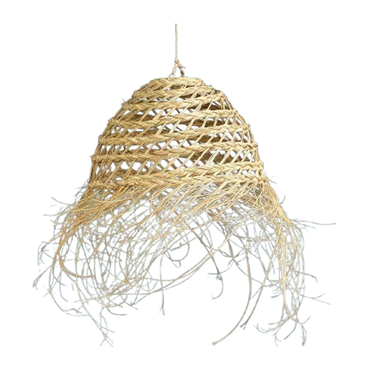 NAT 9016 Suspension luminaire organique à lumière tamisé design Cloche ajouré tressée à la main en fibre naturelle – Image 1