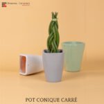 Pot en céramique émaillé esprit vintage design conique carré T 3 – Image 2