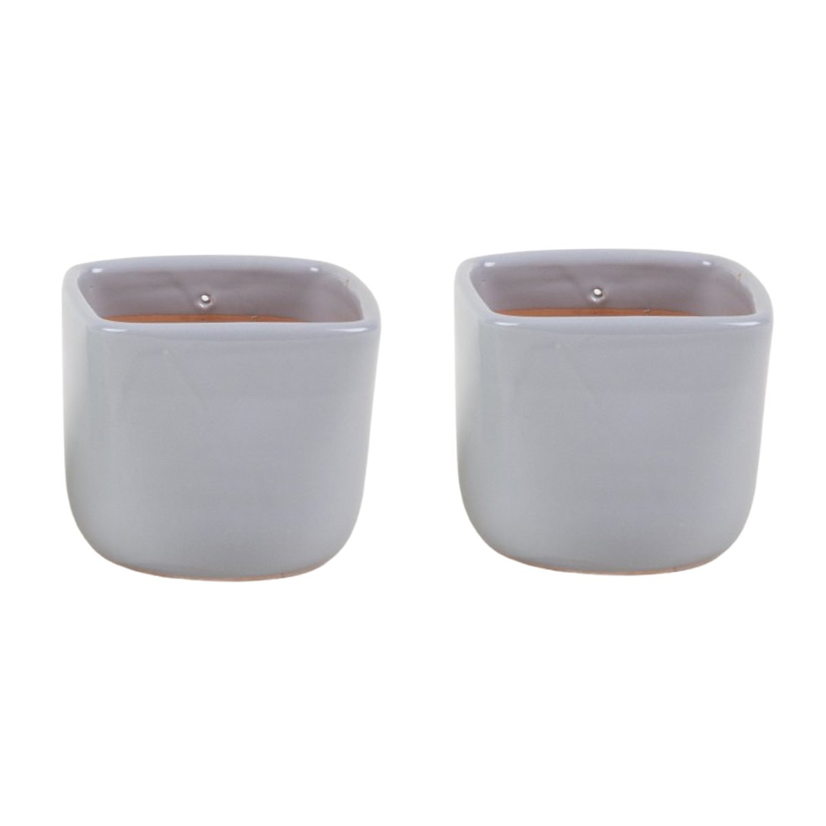 AMC 7525 Ensemble de 2 Pot en céramique émaillé esprit vintage design carré T 2 – Image 1