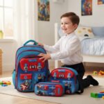 Ensemble scolaire MM haut de gamme 3 pièces design Captain America : 1 Cartable spacieux avec bretelles rembourrées et dos ergonomique 1 Panier isotherme idéal pour les goûters ou déjeuners 1 Trousse assortie pour stylos et accessoires – Image 2