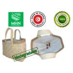 Sac fashion haute gamme design vintage en tresses  croisée couleur naturel avec deux poignées bordure en cuir véritable habillage en tissus fabrication artisanal GM – Image 3