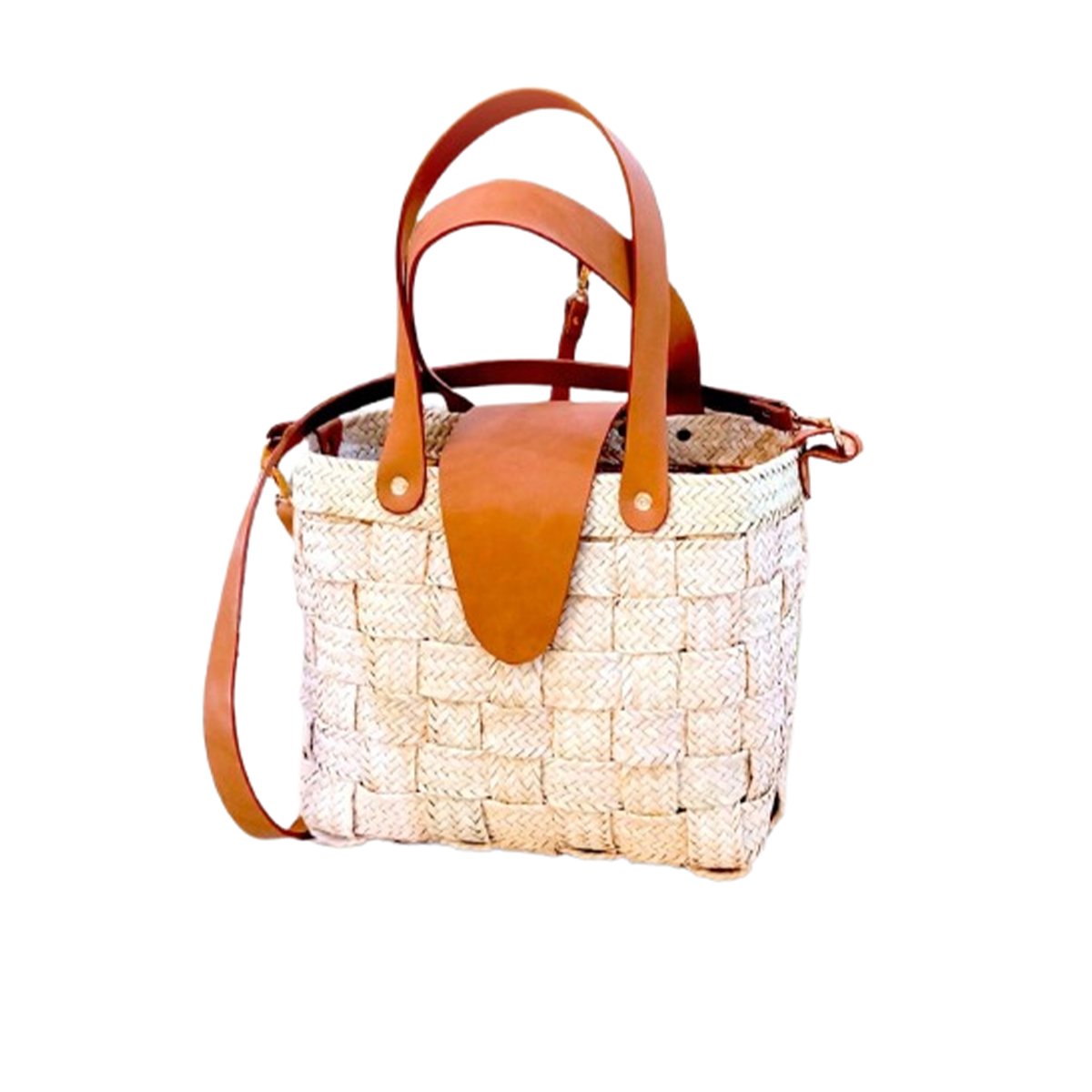 MHN 6494 Sac fashion à bandoulière haute gamme design vintage en tresses croisée couleur naturel avec deux poignées et habillage en cuir véritable fabrication artisanal PM – Image 1