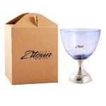 Coupe à glace rustique GM en verre soufflé craquelé  avec pied en cuivre martelé design arabesque fait à la main – Image 4