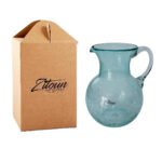 Pichet bombé  GM en verre soufflé craquelé  avec couvercle amovible en cuivre martelé design arabesque fait à la main – Image 4