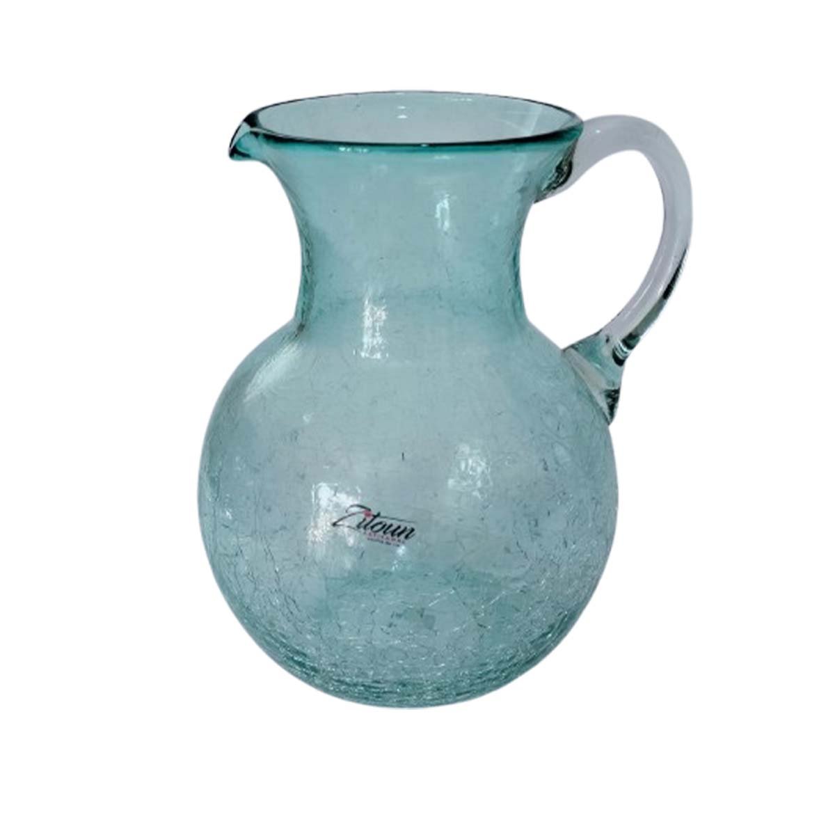 MZA 1513 Pichet bombé GM en verre soufflé craquelé avec couvercle amovible en cuivre martelé design arabesque fait à la main – Image 1