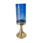 Vase artistique et lanterne cylindrique en haut de gamme en verre soufflé avec piètement en cuivre martelé PM