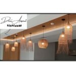 Suspension luminaire design demi drina ajouré fait main en fibre de palmier – Image 2