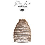 Suspension luminaire design demi drina ajouré fait main en fibre de palmier – Image 4