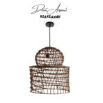 Suspension luminaire design cage ajouré fait main en fibre de palmier – Image 4