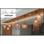 Applique mural luminaire design demi cylindre ajouré fait main en fibre de palmier – Image 2