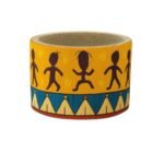 Cache pot rond haut de gamme en tissu coton wax de qualité supérieur et structure en bois  C 81