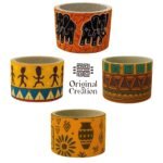 Cache pot rond haut de gamme en tissu coton wax de qualité supérieur et structure en bois  C 82 – Image 3
