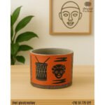 Cache pot rond haut de gamme en tissu coton wax de qualité supérieur et structure en bois  C 83 – Image 2