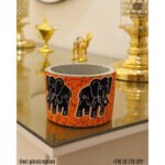 Cache pot rond haut de gamme en tissu coton wax de qualité supérieur et structure en bois  C 84 – Image 2