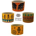 Cache pot rond haut de gamme en tissu coton wax de qualité supérieur et structure en bois  C 84 – Image 3