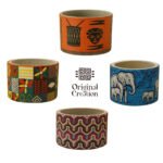 Cache pot rond haut de gamme en tissu coton wax de qualité supérieur et structure en bois  C 85 – Image 3