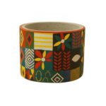 Cache pot rond haut de gamme en tissu coton wax de qualité supérieur et structure en bois  C 87