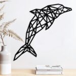 Dauphin en noir Tableau Mural haut de gamme en bois du style origami géométrique fabrication artisanale – Image 3