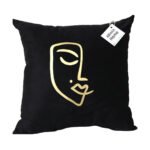 Coussin carrée noir haut de gamme en velours de qualité supérieure motif Women Face  brodé doré de style vintage