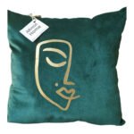 Coussin carrée vert haut de gamme en velours de qualité supérieure motif Women Face  brodé doré de style vintage