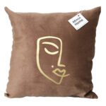 Coussin carrée marron haut de gamme en velours de qualité supérieure motif Women Face  brodé doré de style vintage
