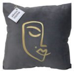 Coussin carrée gris haut de gamme en velours de qualité supérieure motif Women Face  brodé doré de style vintage