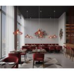 Suspension design Armin Home rouge en bois Suspension ajourée en lamelles de bois de style vintage fabrication artisanale T4 – Image 3