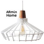 Suspension design Armin Home blanc en blanc Suspension ajourée en lamelles de bois de style vintage fabrication artisanale T4