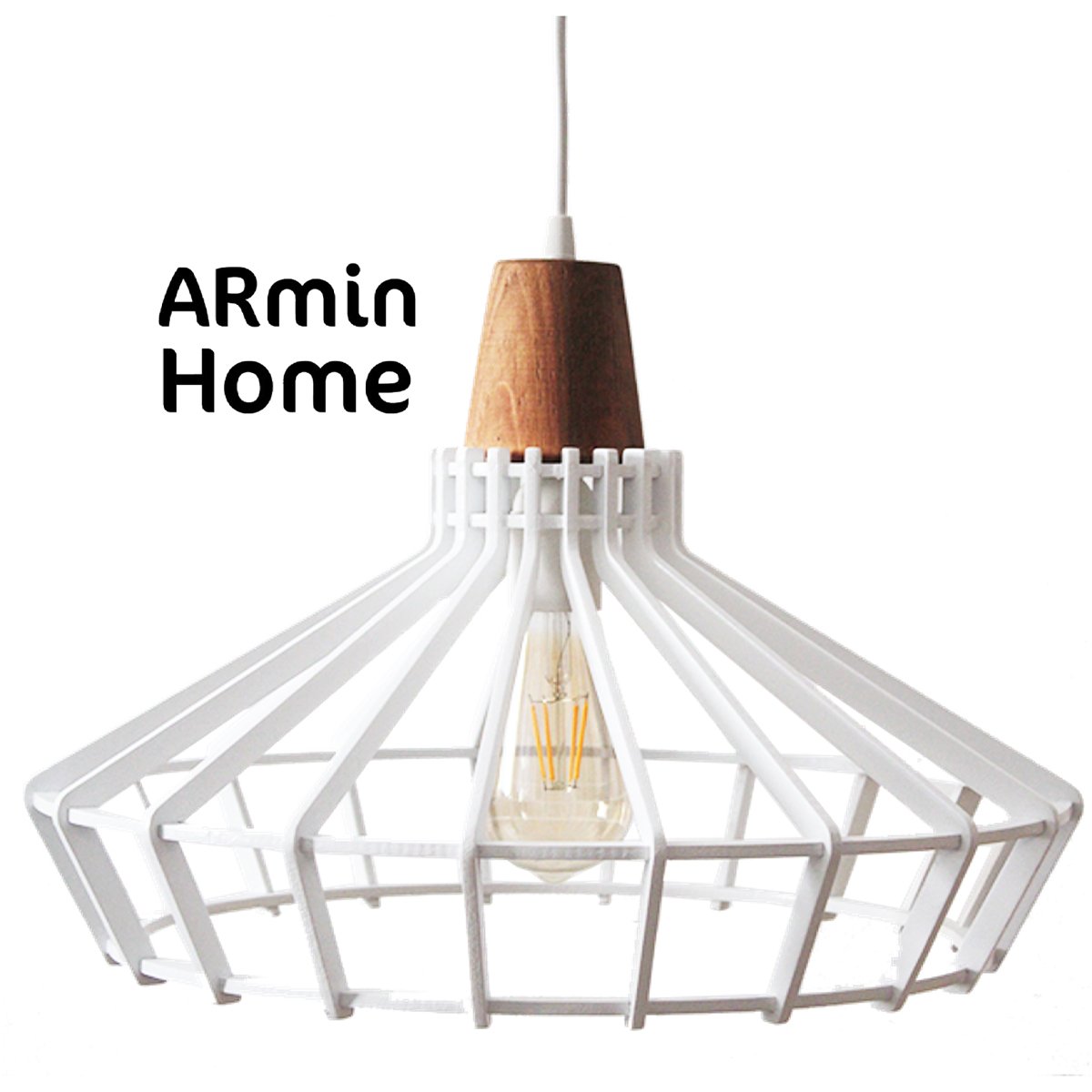 ARH 8015 Suspension design Armin Home blanc en blanc Suspension ajourée en lamelles de bois de style vintage fabrication artisanale T4 – Image 1