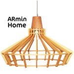 Suspension design Armin Home doré en bois Suspension ajourée en lamelles de bois de style vintage fabrication artisanale T4