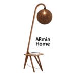 Lampadaire boule avec table haute gamme en marron de style vintage de la Collection Grand Classique N° 16